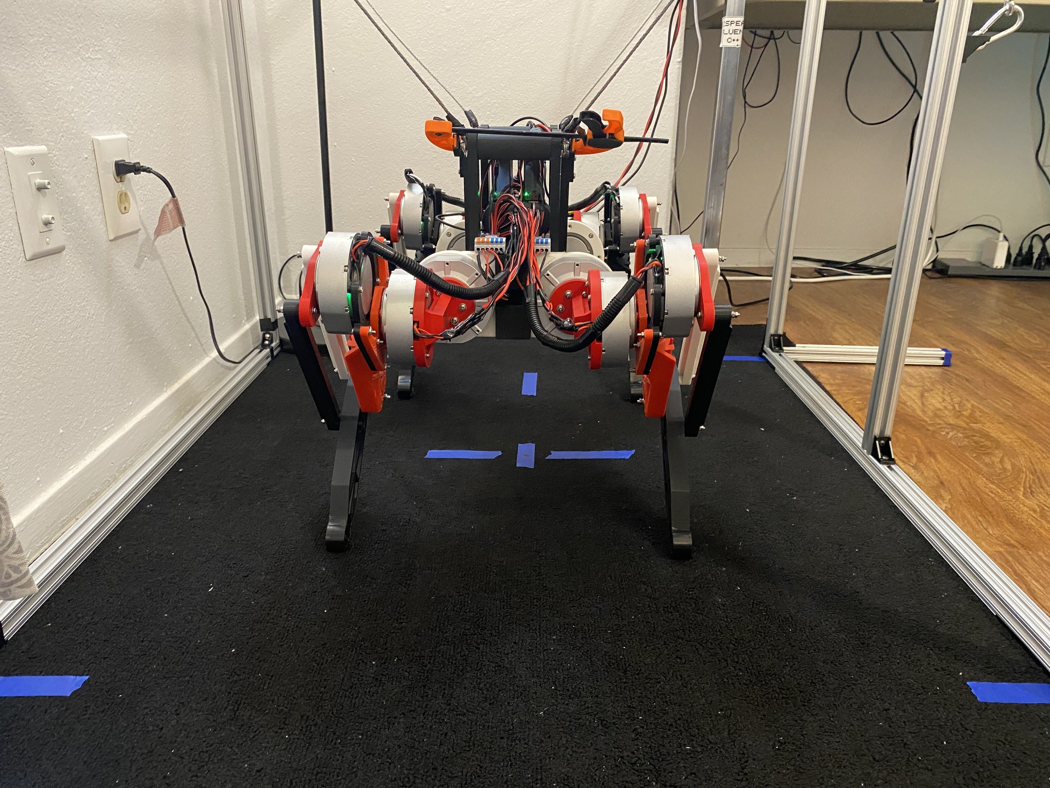 Front view of the custom quadruped research platform