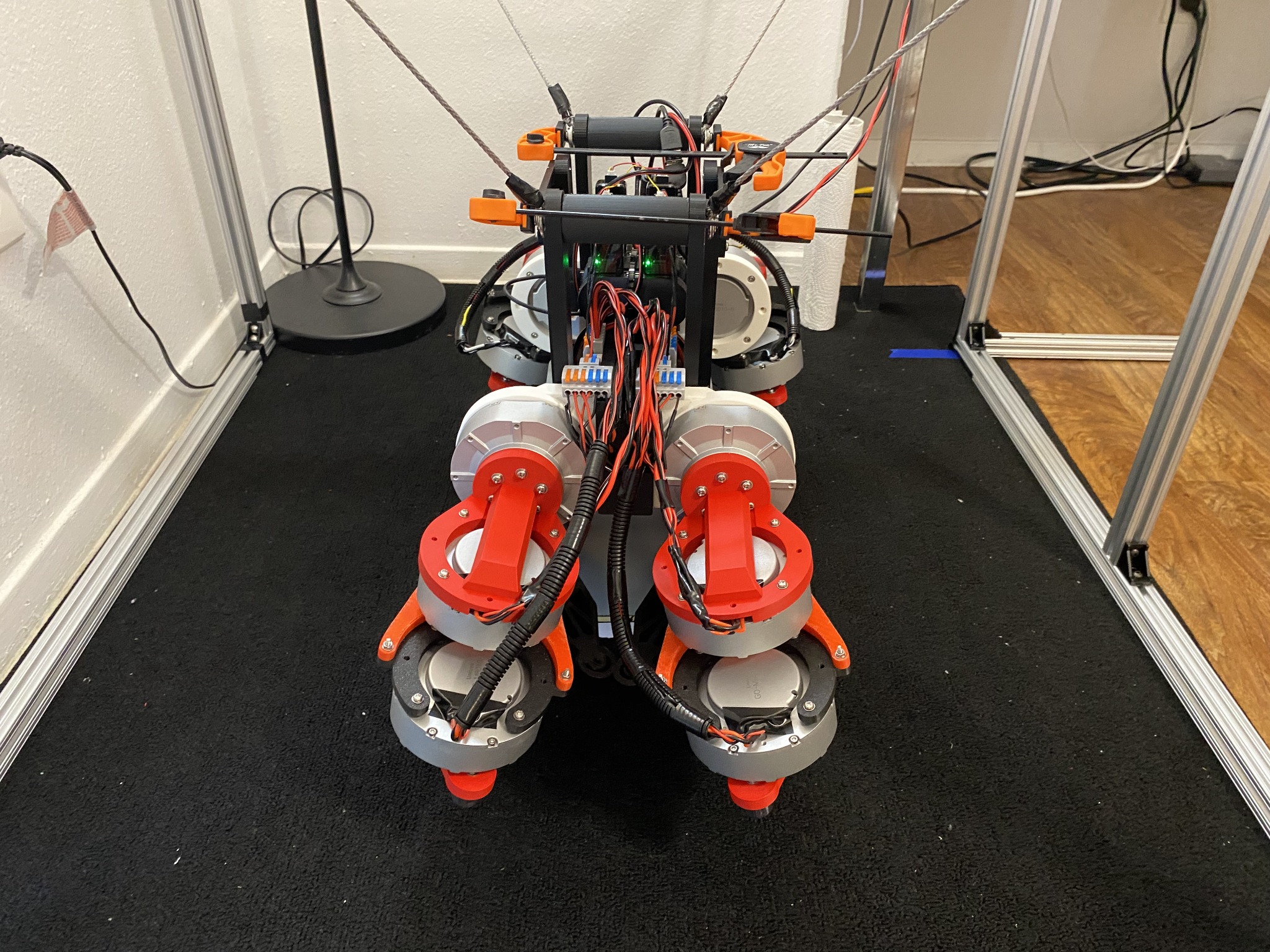 Rear view of the custom quadruped research platform