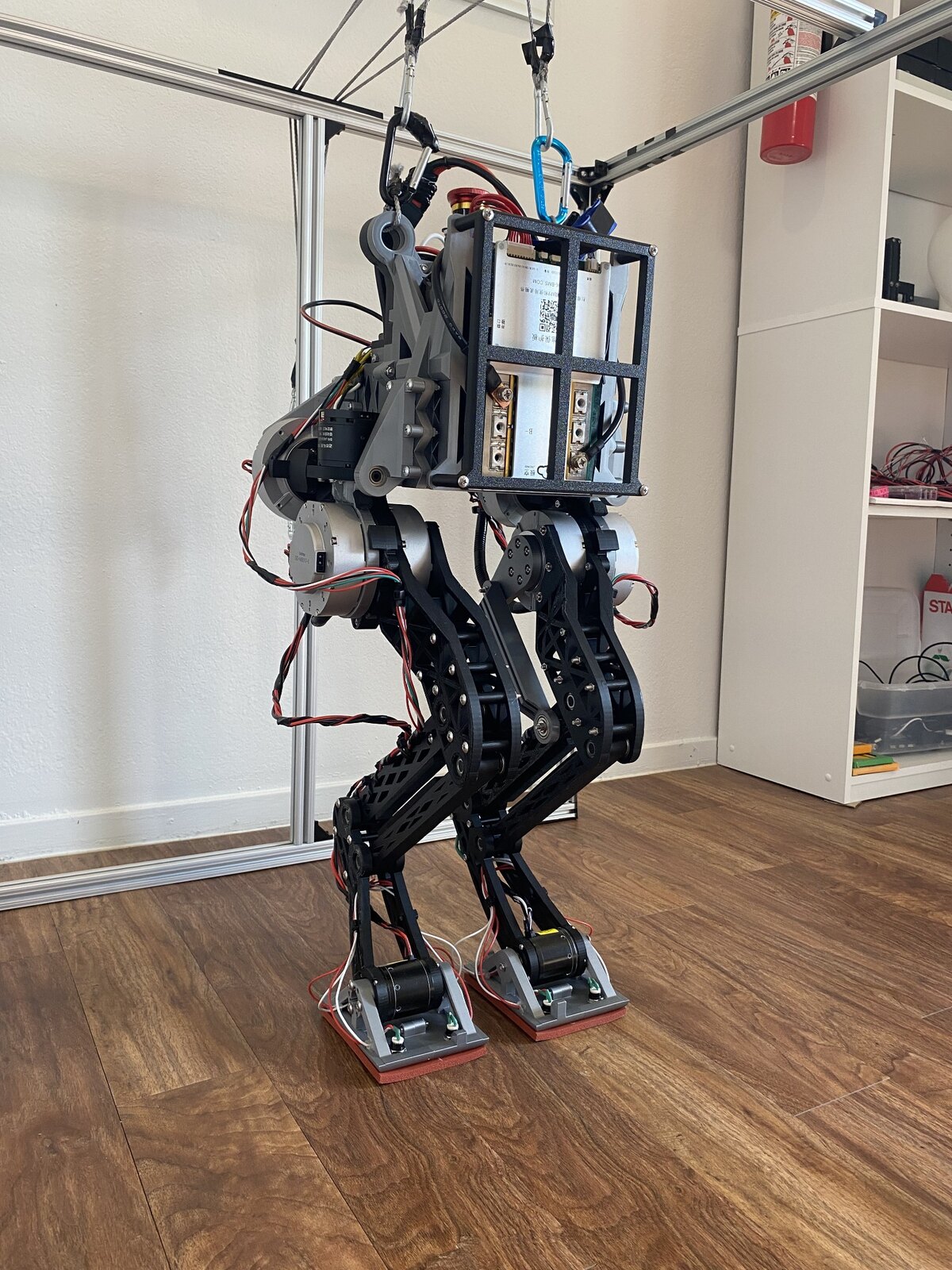 Three-quarter view of Silver, the custom biped research platform